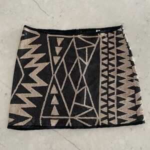 Tyche Black and Gold Art Deco Mini Skirt